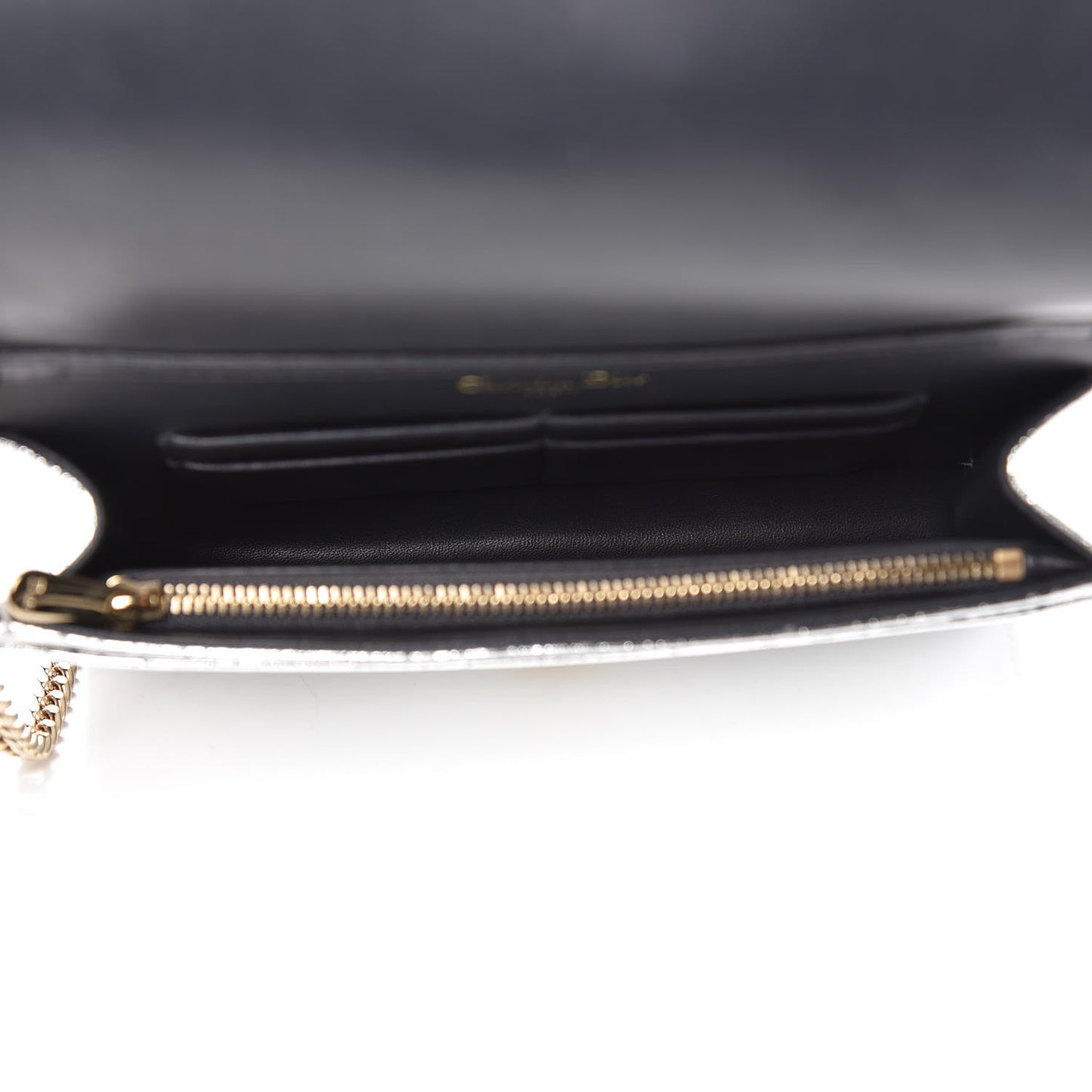 Metallic Ceramic Effect Deerskin Diorama Wallet on Chain Pouch Silver