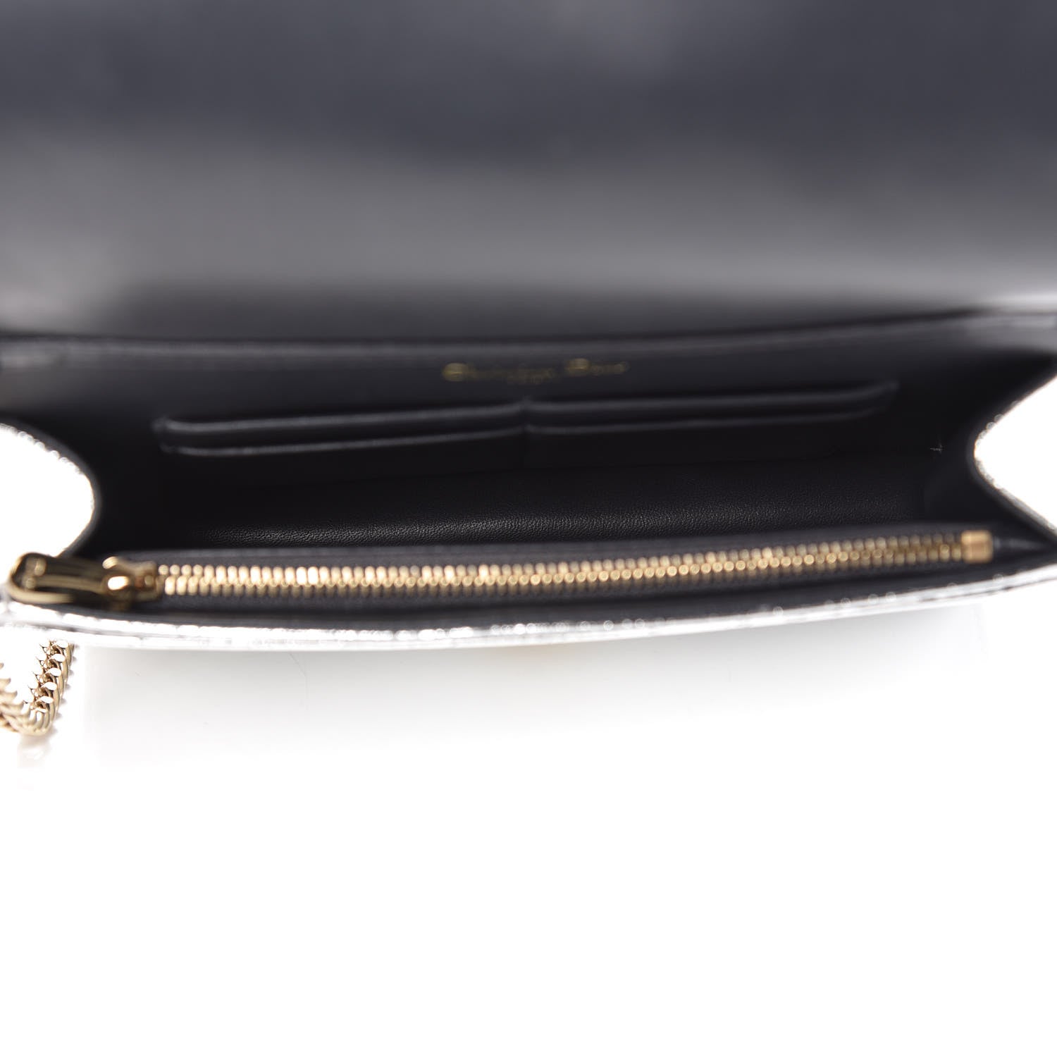 Christian Dior Metallic Ceramic Effect Deerskin Diorama Wallet on Chain Pouch Silver 5 of 8