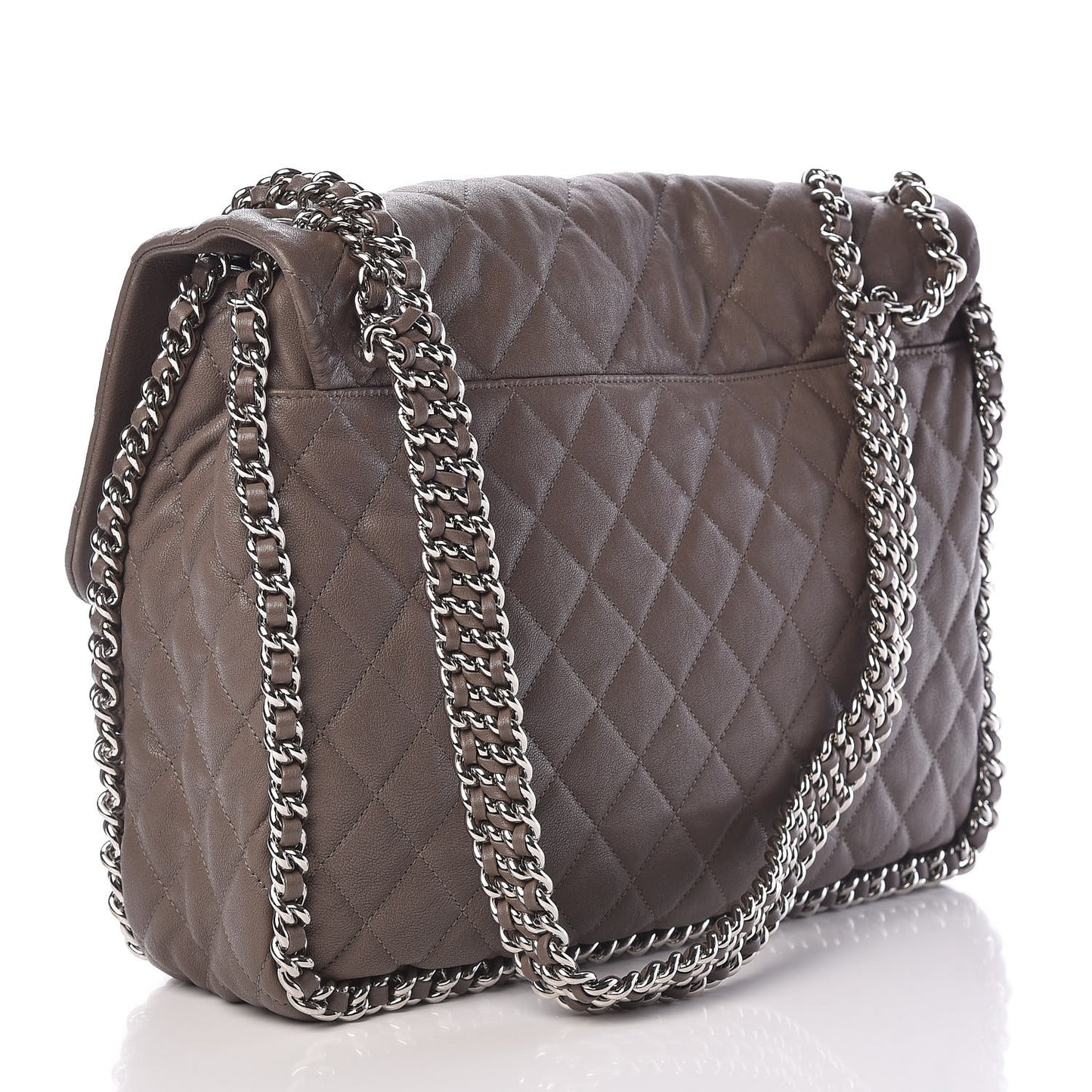 Washed Lambskin Quilted Chain Around Maxi Flap Taupe