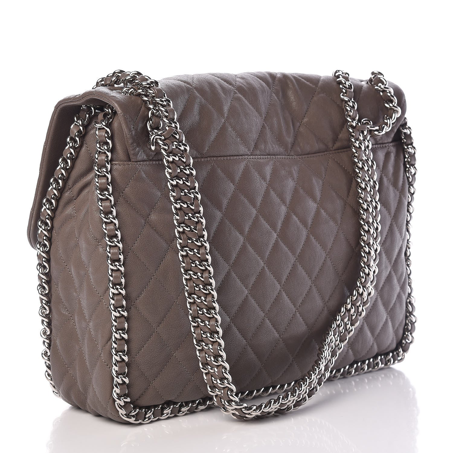 Chanel Washed Lambskin Quilted Chain Around Maxi Flap Taupe 3 of 11