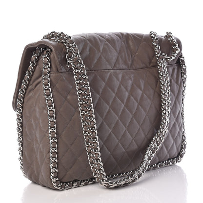 Chanel Washed Lambskin Quilted Chain Around Maxi Flap Taupe 3 of 11
