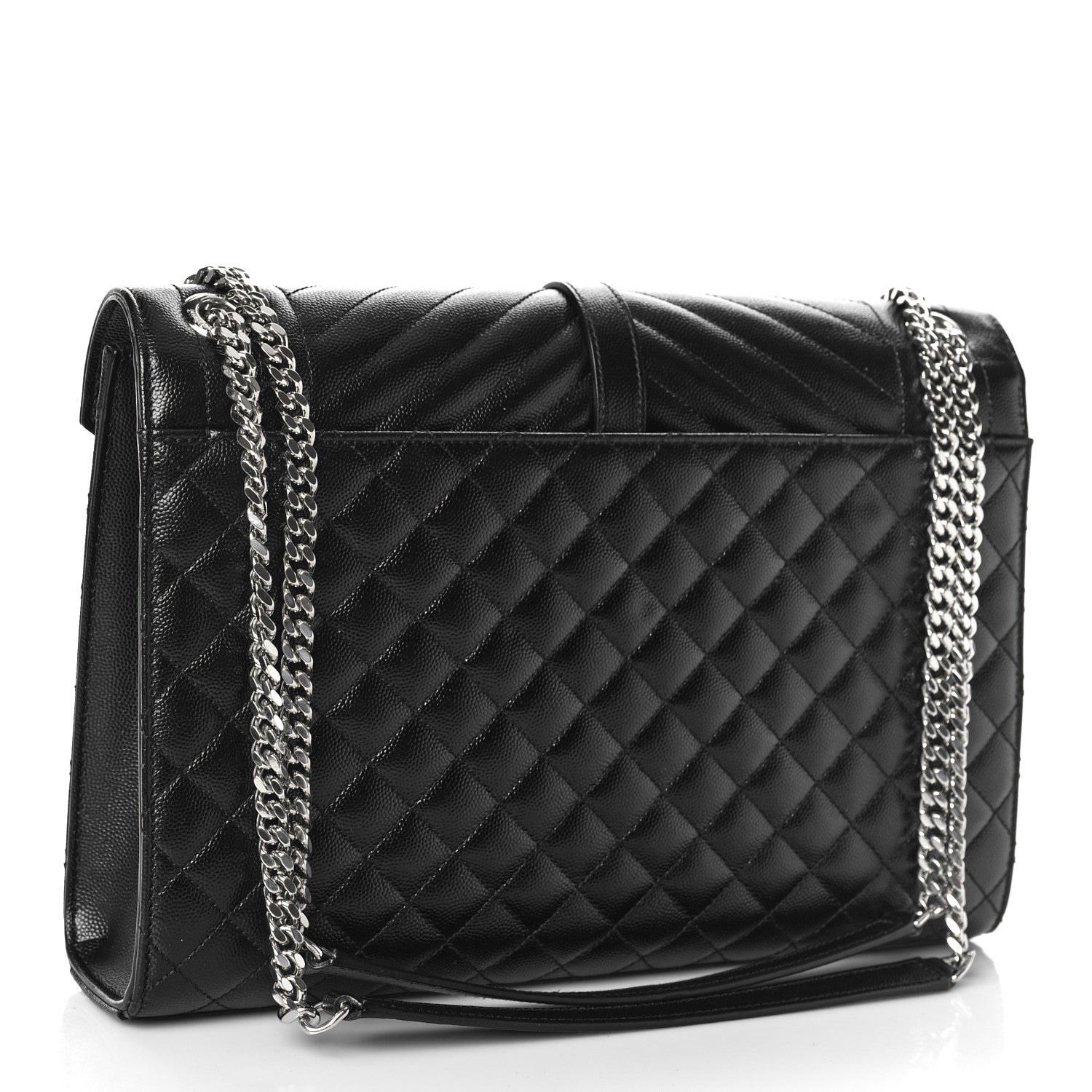 Saint Laurent Grain De Poudre Textured Mixed Matelasse Large Triquilt Monogram Satchel Black 3 of 9