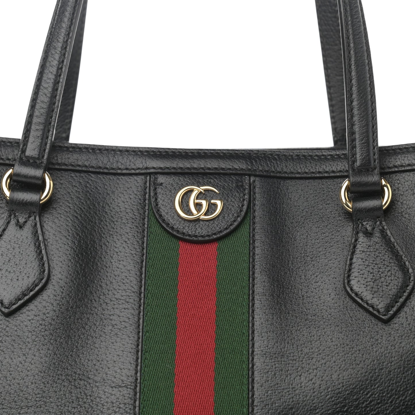 Textured Calfskin Web Medium Ophidia Shopping Tote Black
