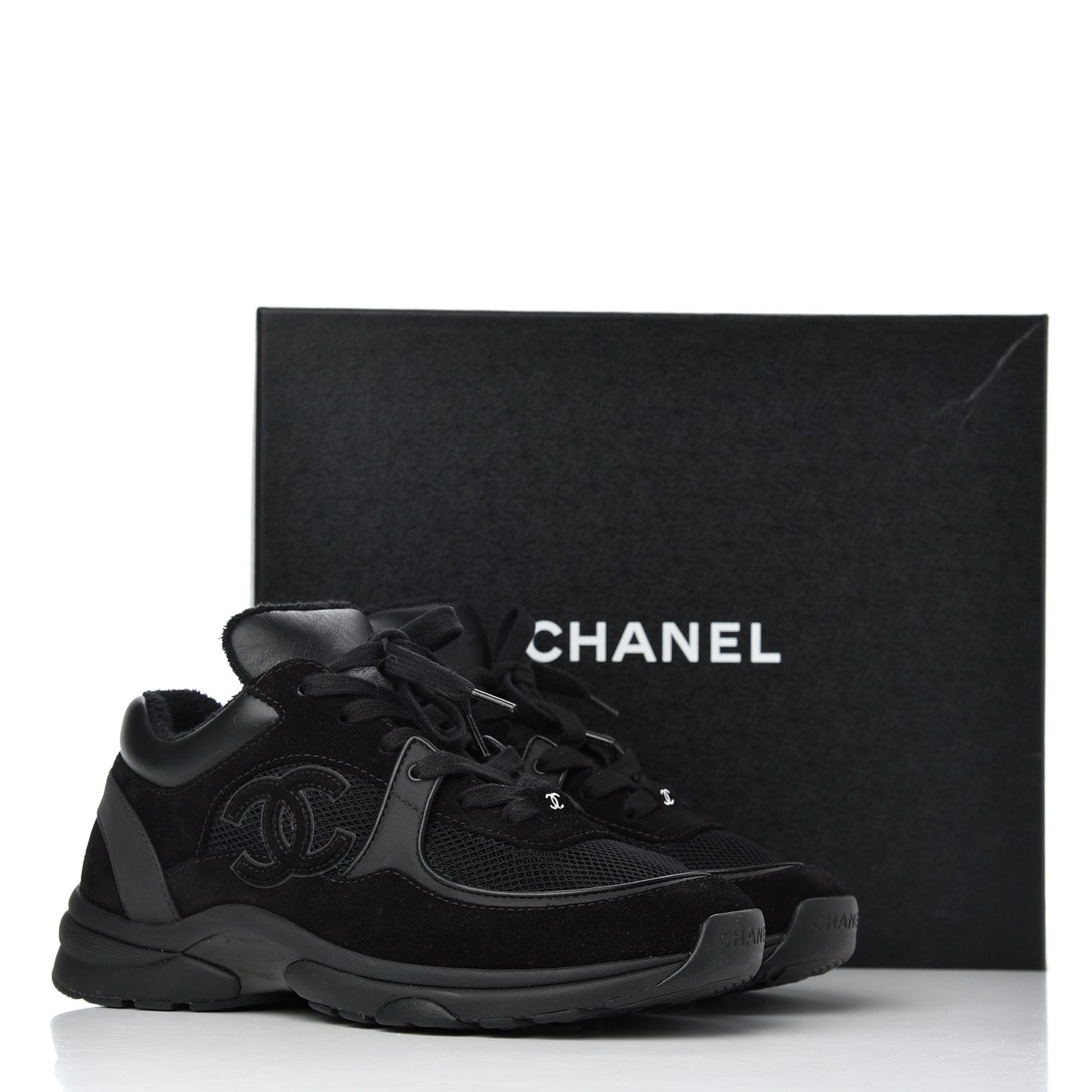 Fabric Calfskin Suede CC Sneakers 37.5 Black