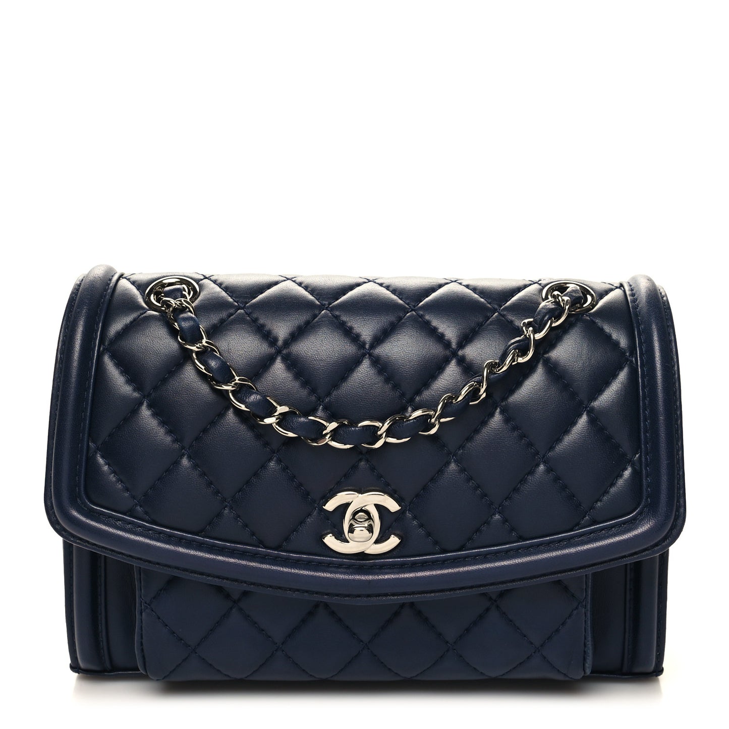 Lambskin Quilted Small Geometric Flap Navy