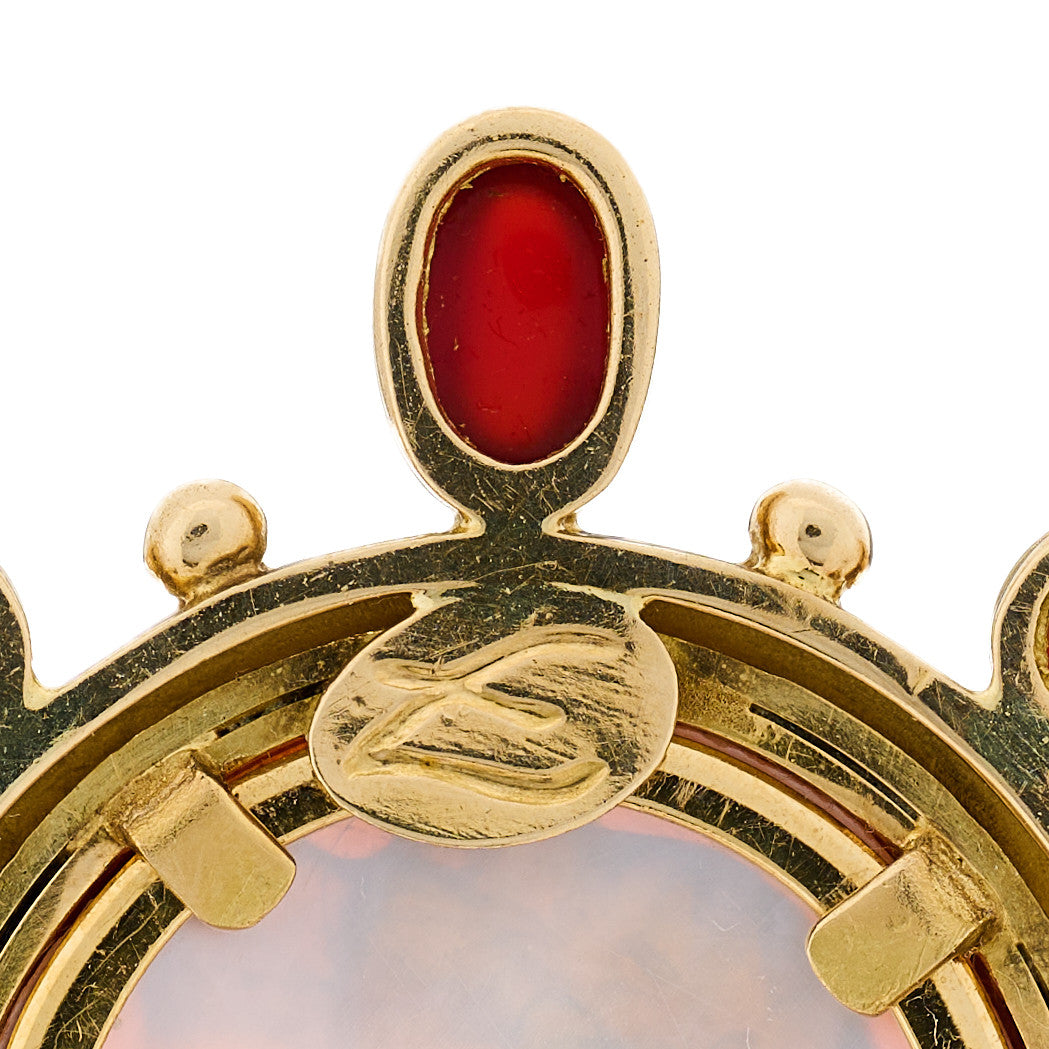 Elizabeth Locke 18K Yellow Gold Venetian Glass Mother of Pearl Carnelian Intaglio Brooch Pin 5 of 5