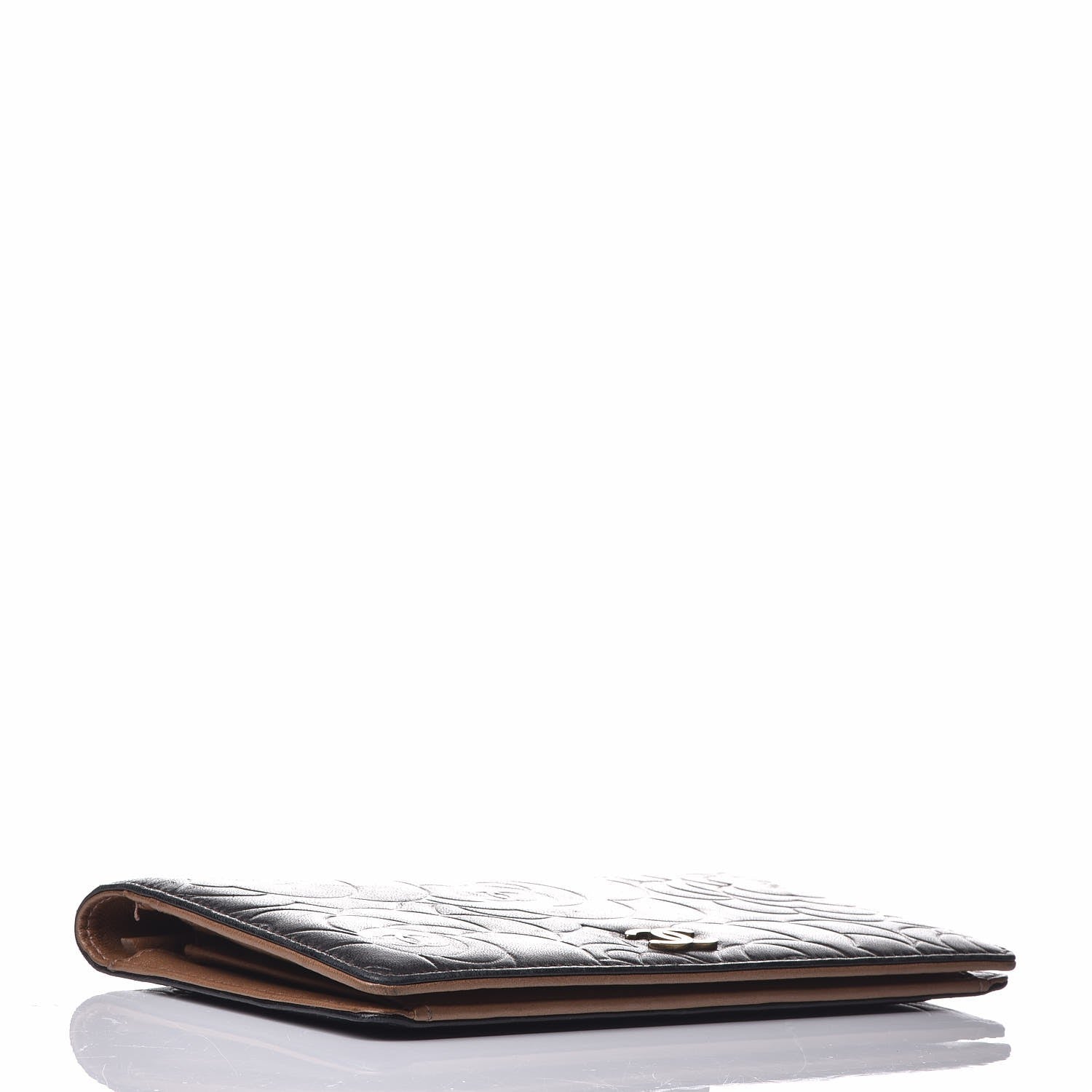 Chanel Metallic Lambskin Camellia Embossed Yen Wallet Brown 4 of 12
