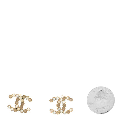 Chanel Crystal CC Earrings Gold Beige 2 of 4