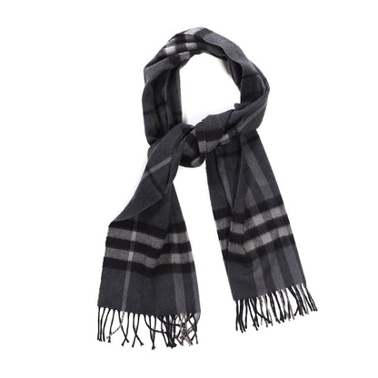 Burberry Cashmere Giant Check Fringe Scarf Charcoal 1 of 5