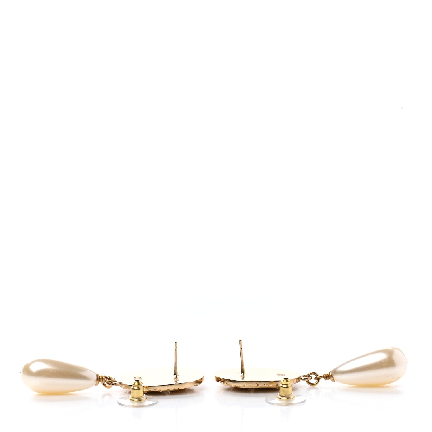 Chanel Crystal Pearl Crown CC Drop Earrings Gold 3 of 5