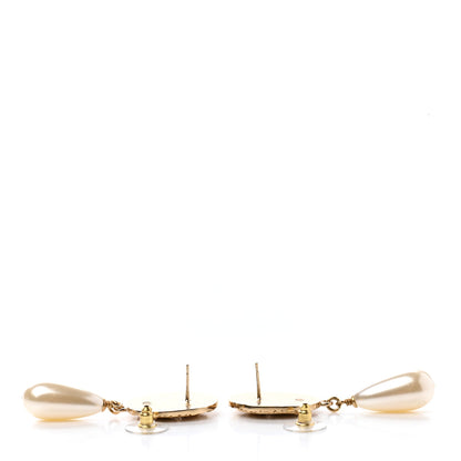 Chanel Crystal Pearl Crown CC Drop Earrings Gold 3 of 5