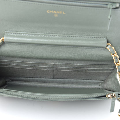 Chanel Iridescent Caviar Quilted Wallet On Chain WOC Green 5 of 12