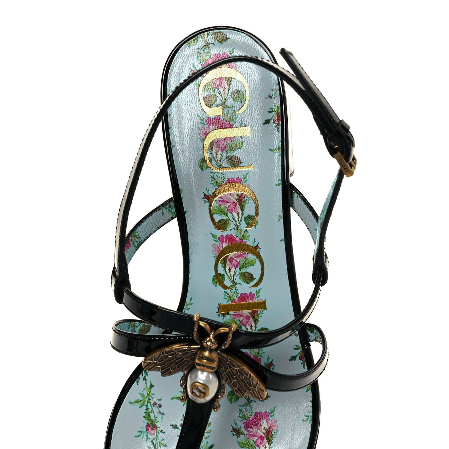 Patent Calfskin Bee Thong Sandals 35.5 Black