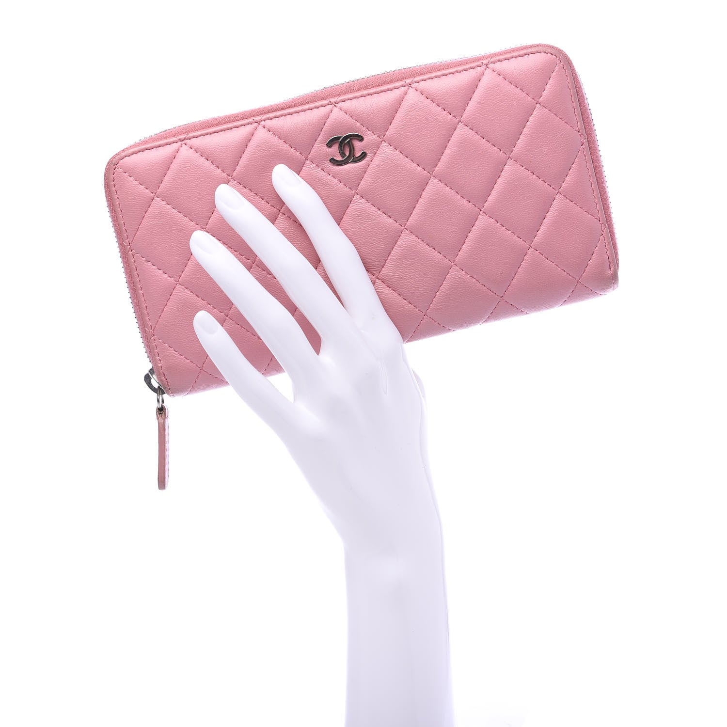 Chanel Lambskin Quilted Large Gusset Zip Around Wallet Light Pink 2 of 12