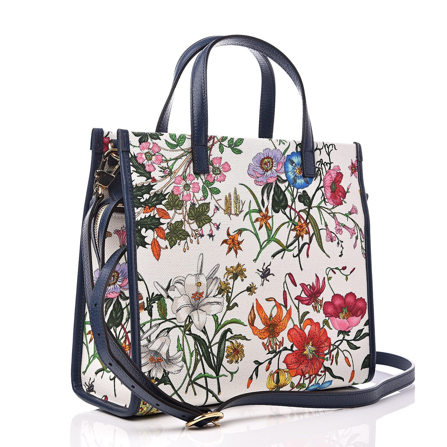 Canvas Medium Flora Tote White Multicolor Blue Agata