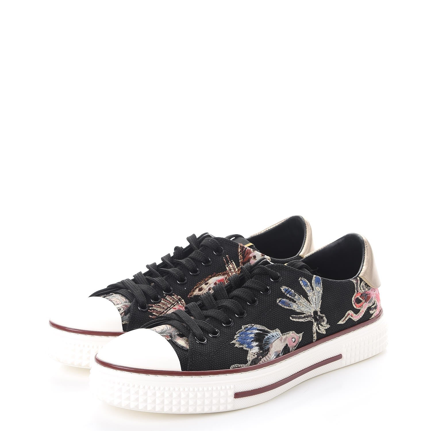 Valentino Garavani Canvas Embroidered Womens Low Sneakers 39 Black Multicolor 3 of 10
