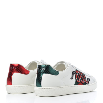 Gucci Calfskin Ayers Kingsnake Embroidered Mens Ace Sneakers 11 Green Red 4 of 9