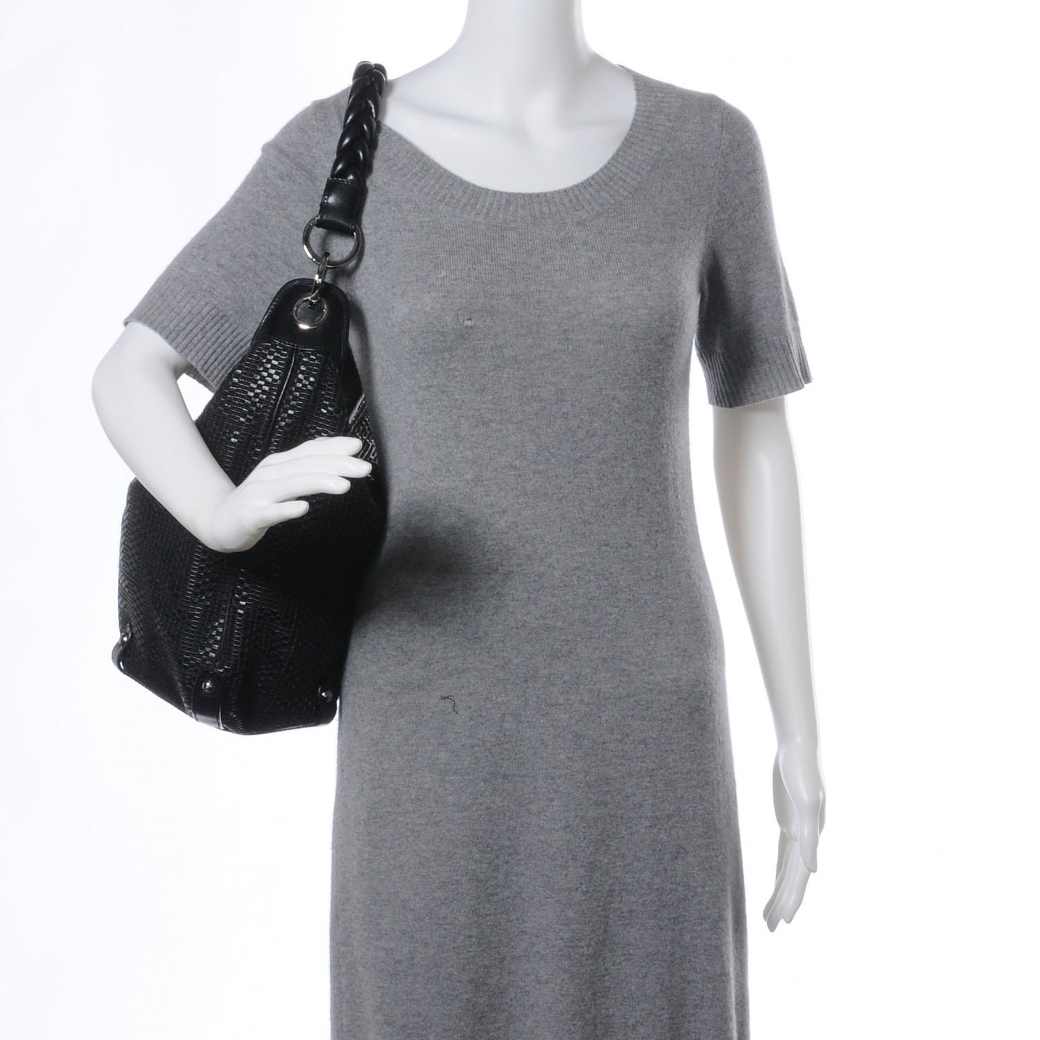 Fendi Leather Zucca Woven Hobo Black 2 of 9