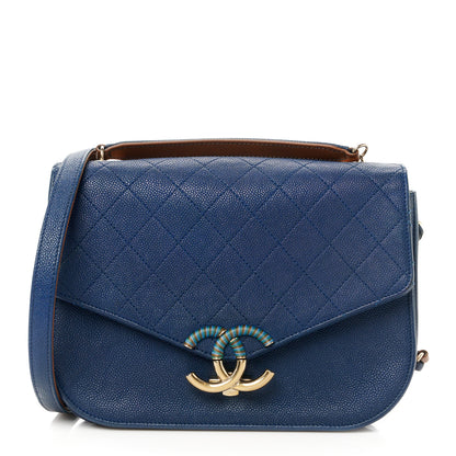 Chanel Grained Calfskin Quilted Medium Cuba Top Handle Flap Blue 1 of 12