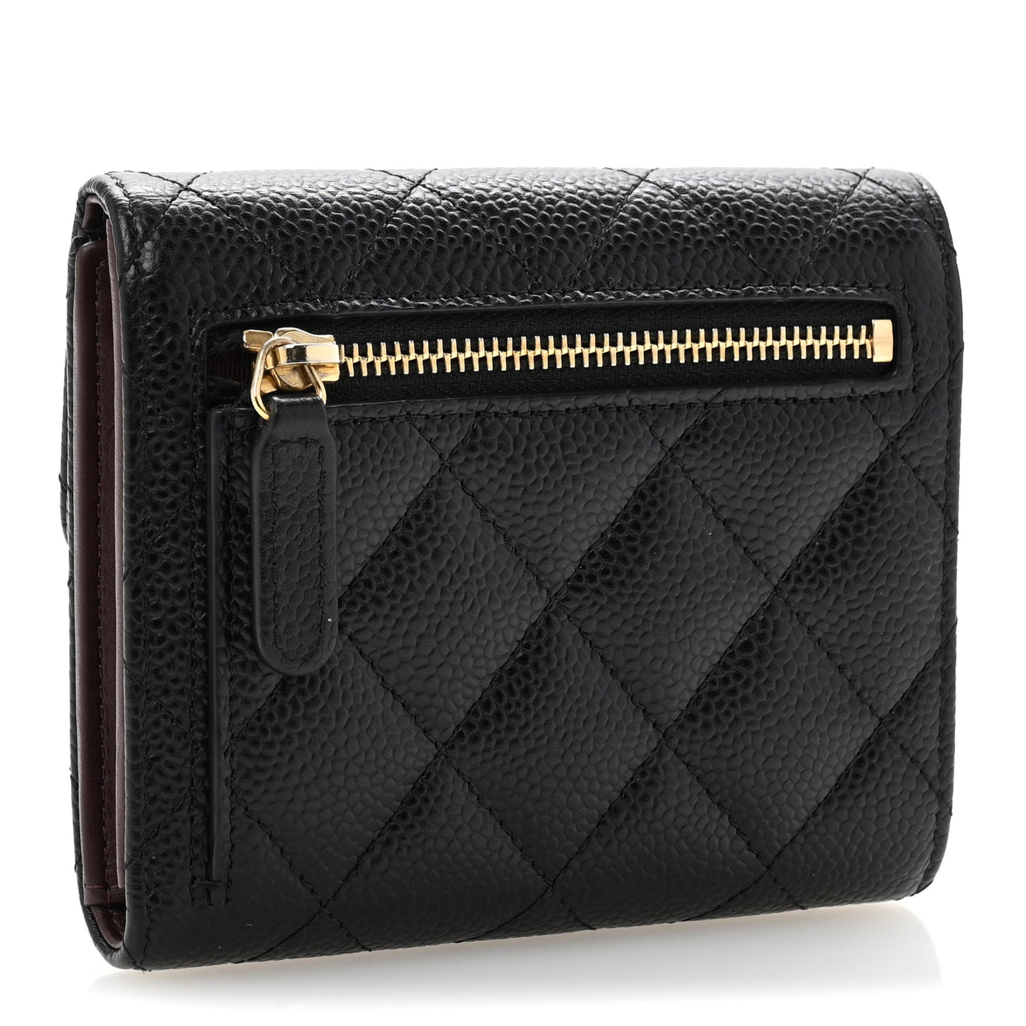 Caviar Quilted Compact Flap Wallet Black