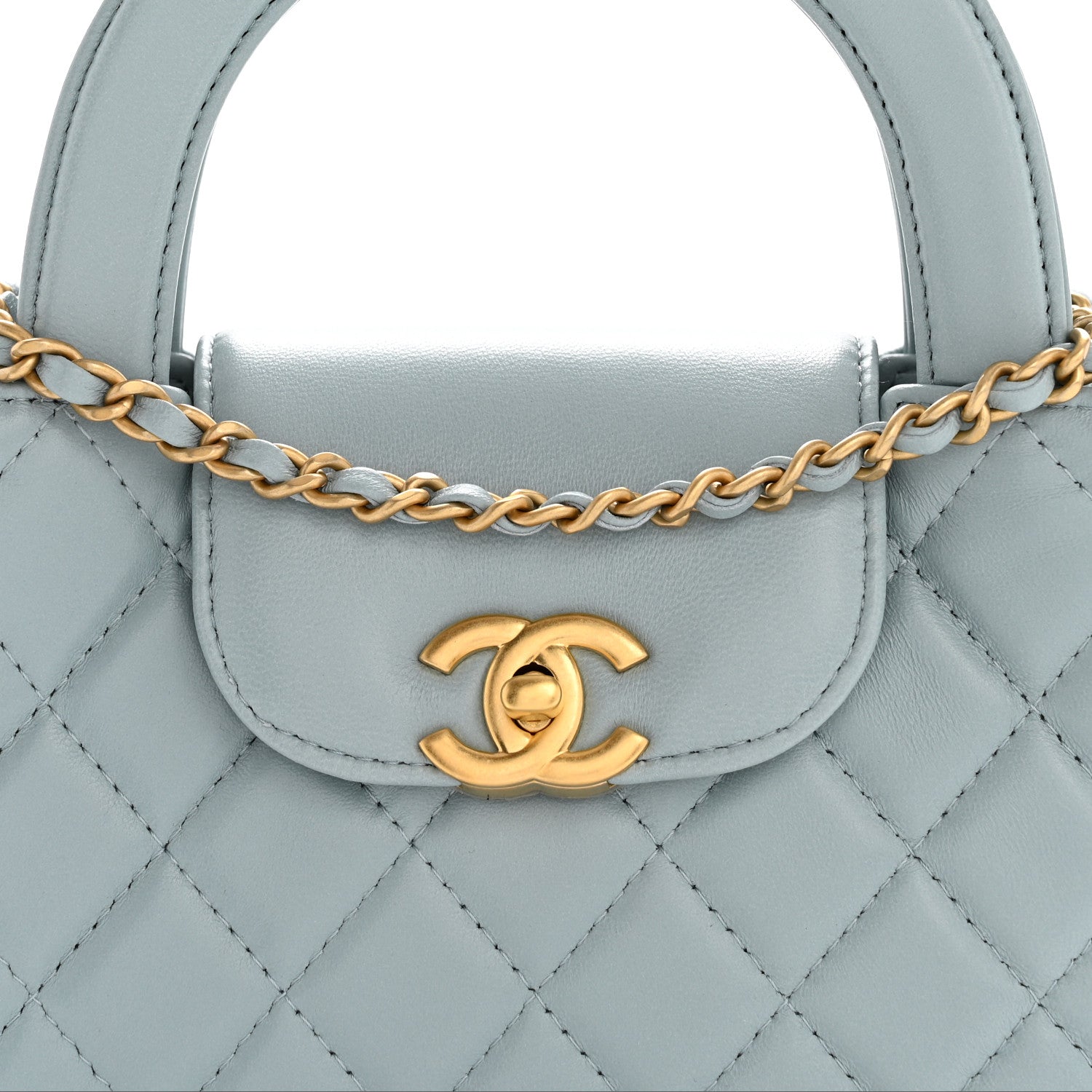 Chanel Shiny Aged Calfskin Quilted Nano Kelly Shopper Light Blue 8 of 11