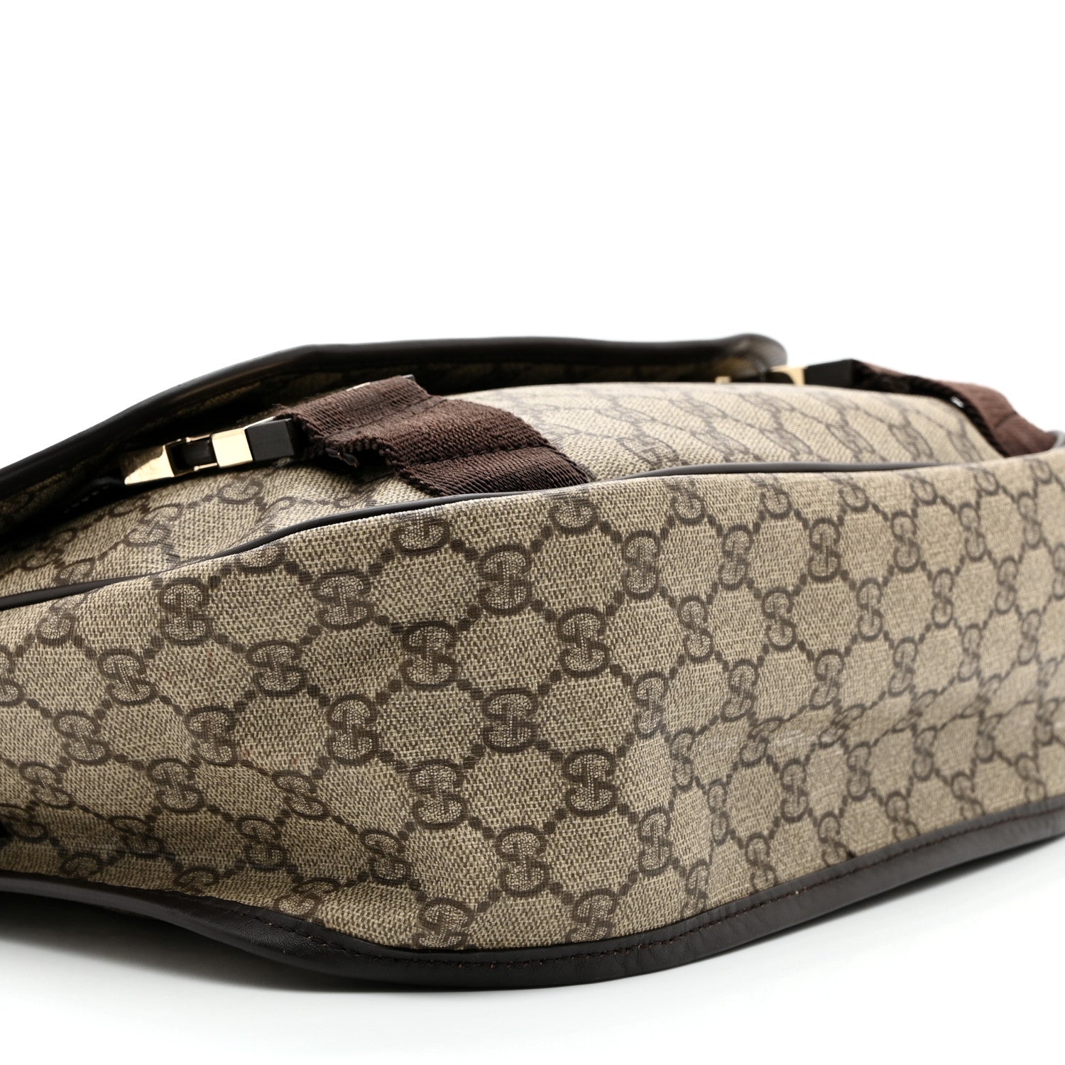 Gucci GG Plus Monogram Medium Double Buckle Flap Messenger Bag Beige Dark Brown 9 of 10