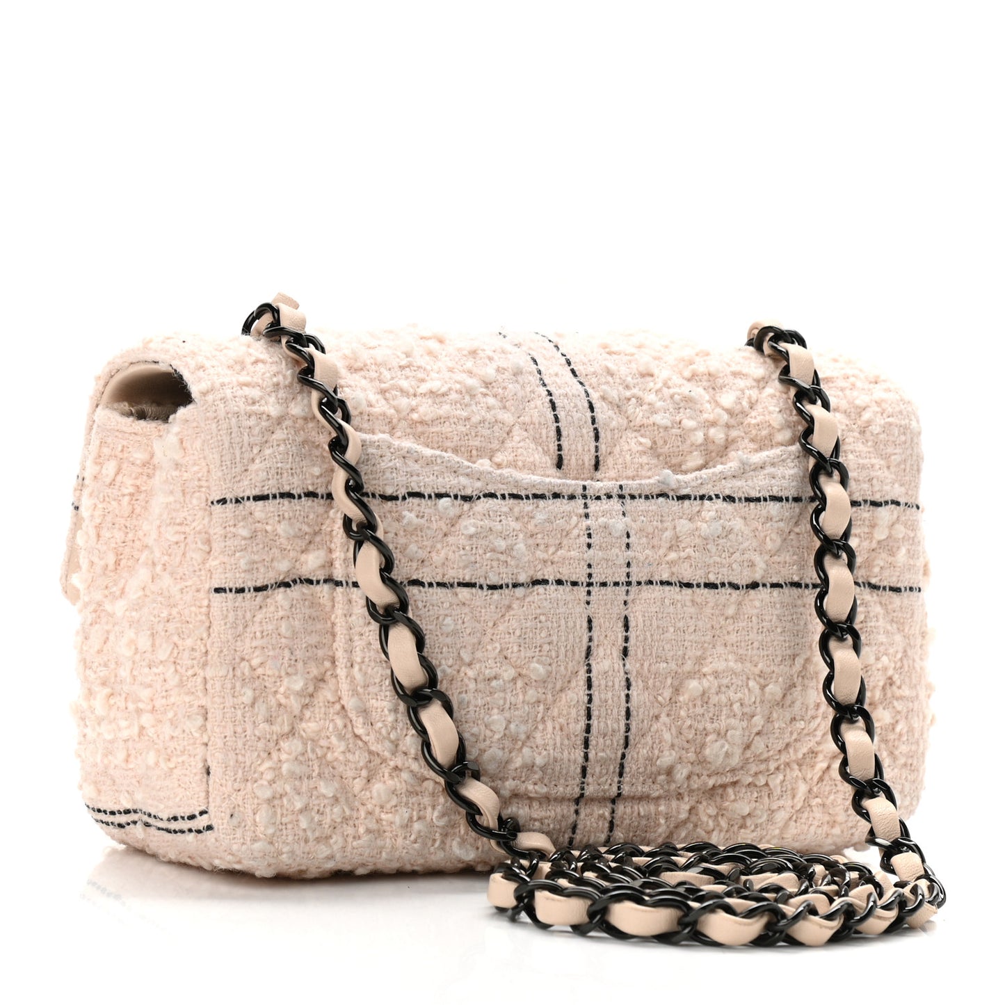 Tweed Quilted Mini Rectangular Flap Light Pink Black