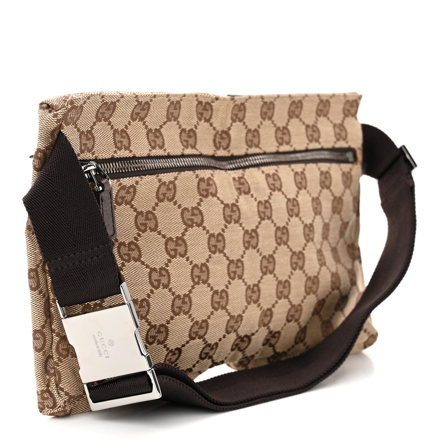 GG Monogram Double Pocket Belt Bag Dark Brown