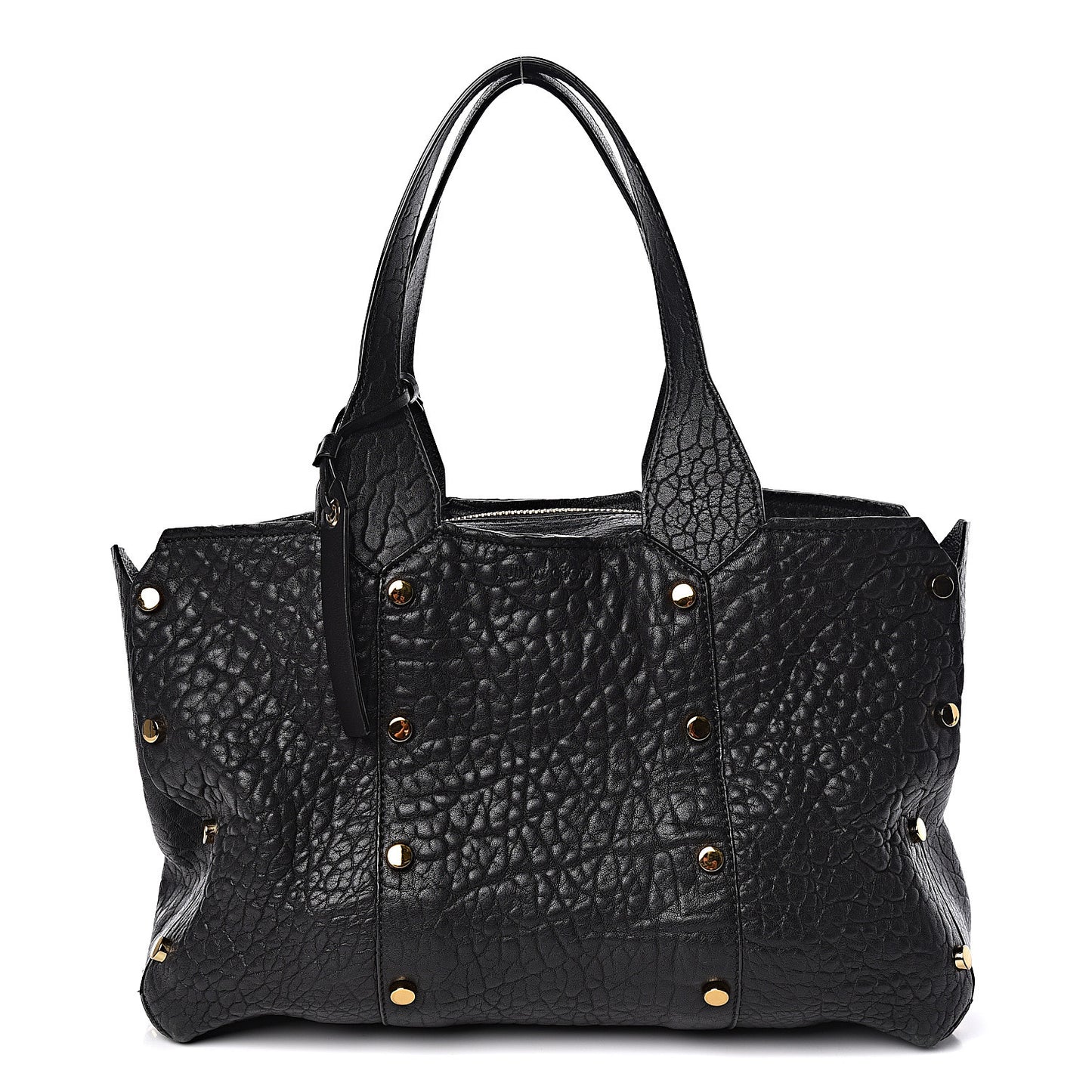 Grained Calfskin Studded Lockett Shopper Tote Black