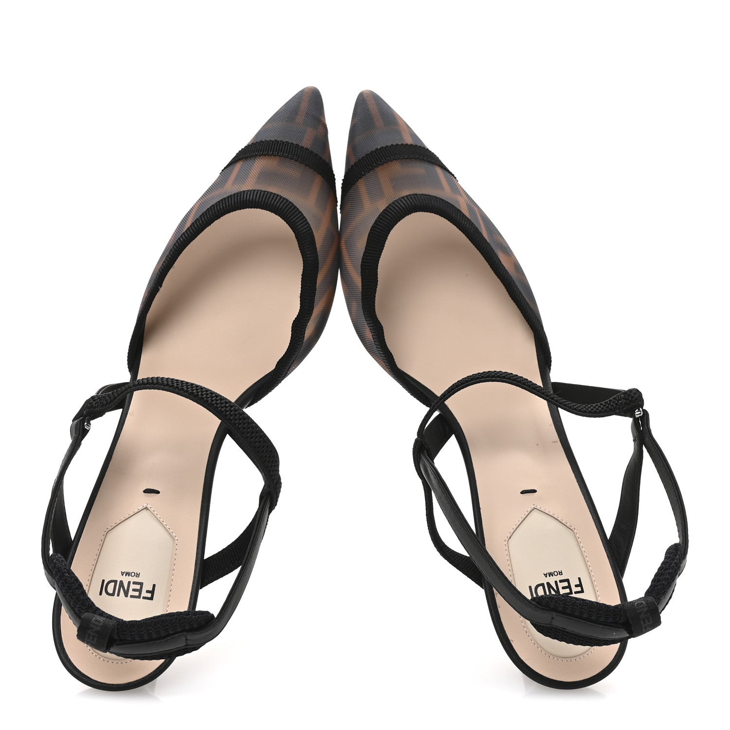 Fendi Technical Mesh FF Colibri 55mm Slingback Pumps 39.5 Tobacco Black 2 of 8
