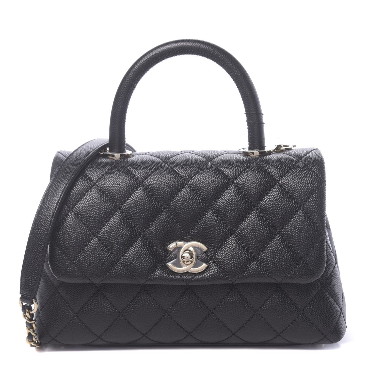Caviar Quilted Mini Coco Handle Flap Black
