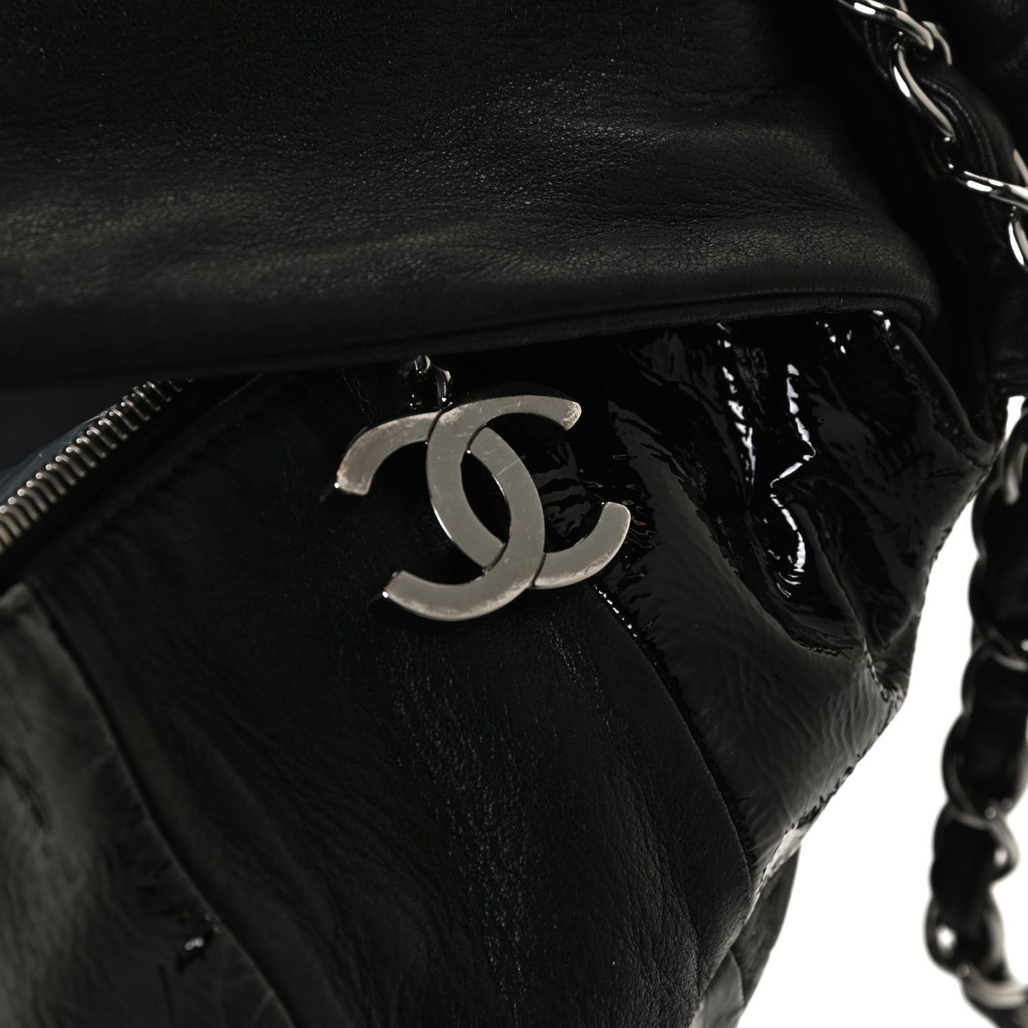Chanel Lambskin Patent Calfskin Brooklyn Patchwork Hobo Black 15 of 15