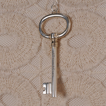 Tiffany Sterling Silver Oval Key Pendant Link Necklace 4 of 5