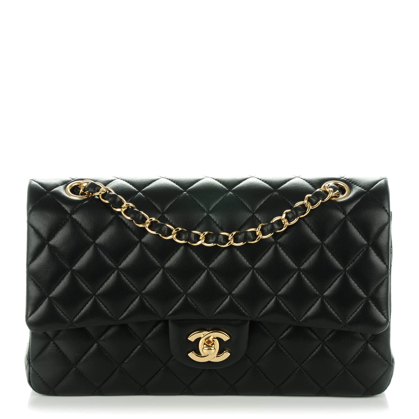 Lambskin Quilted Medium Double Flap Black