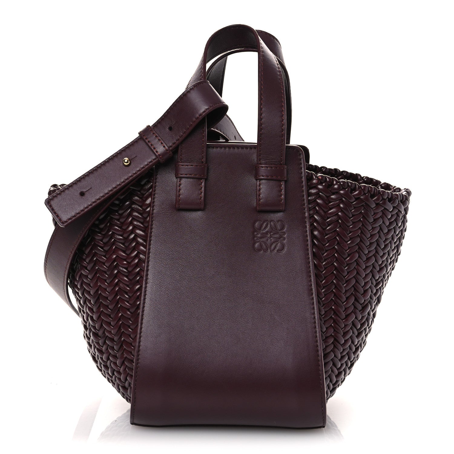 Loewe Calfskin Woven Compact Hammock Shoulder Bag Dark Burgundy 1 of 10