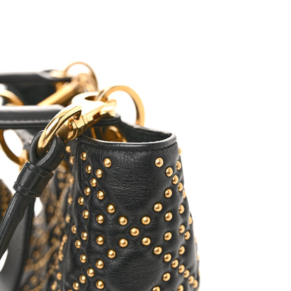 Christian Dior Calfskin Cannage Studded Medium Supple Lady Dior Black 13 of 14