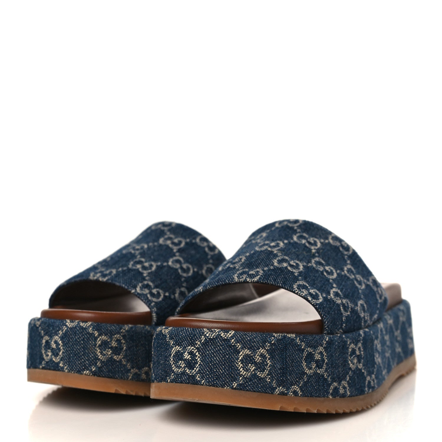 Gucci New Denim GG Monogram Angelina Platform 55mm Slide Sandals 39.5 Blue Tea 3 of 9