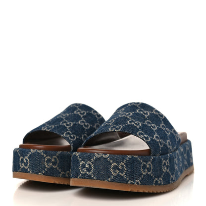 Gucci New Denim GG Monogram Angelina Platform 55mm Slide Sandals 39.5 Blue Tea 3 of 9