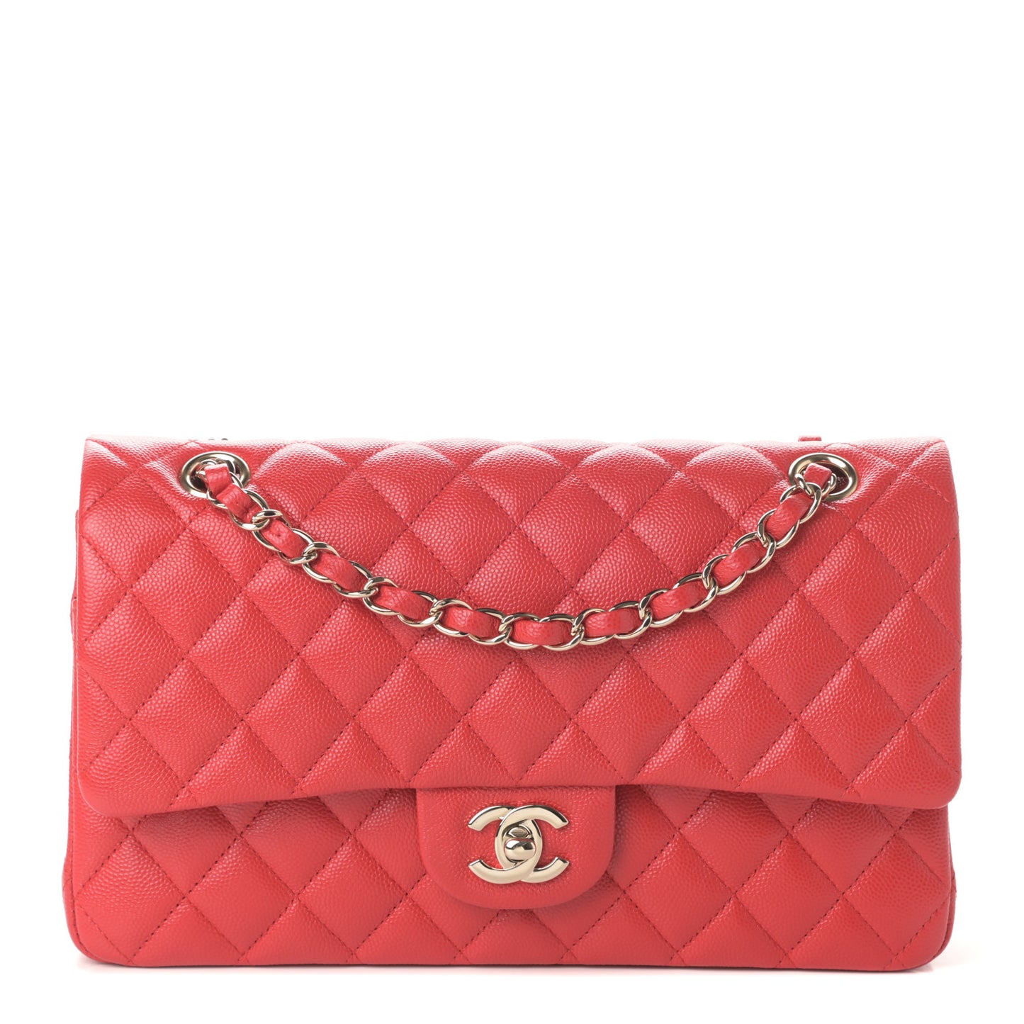 Caviar Quilted Medium Double Flap Red