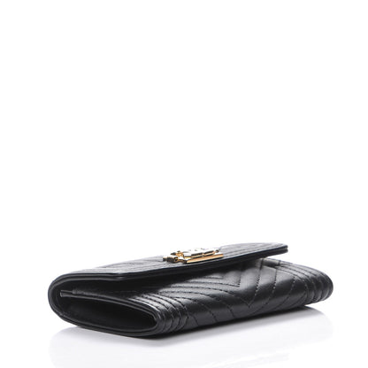 Chanel Calfskin Chevron Quilted Boy Card Holder Wallet Black 4 of 9