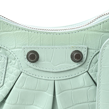 Balenciaga Extra Supple Calfskin Crocodile Embossed Le Cagole Shoulder Bag XS Green Acqua 8 of 10