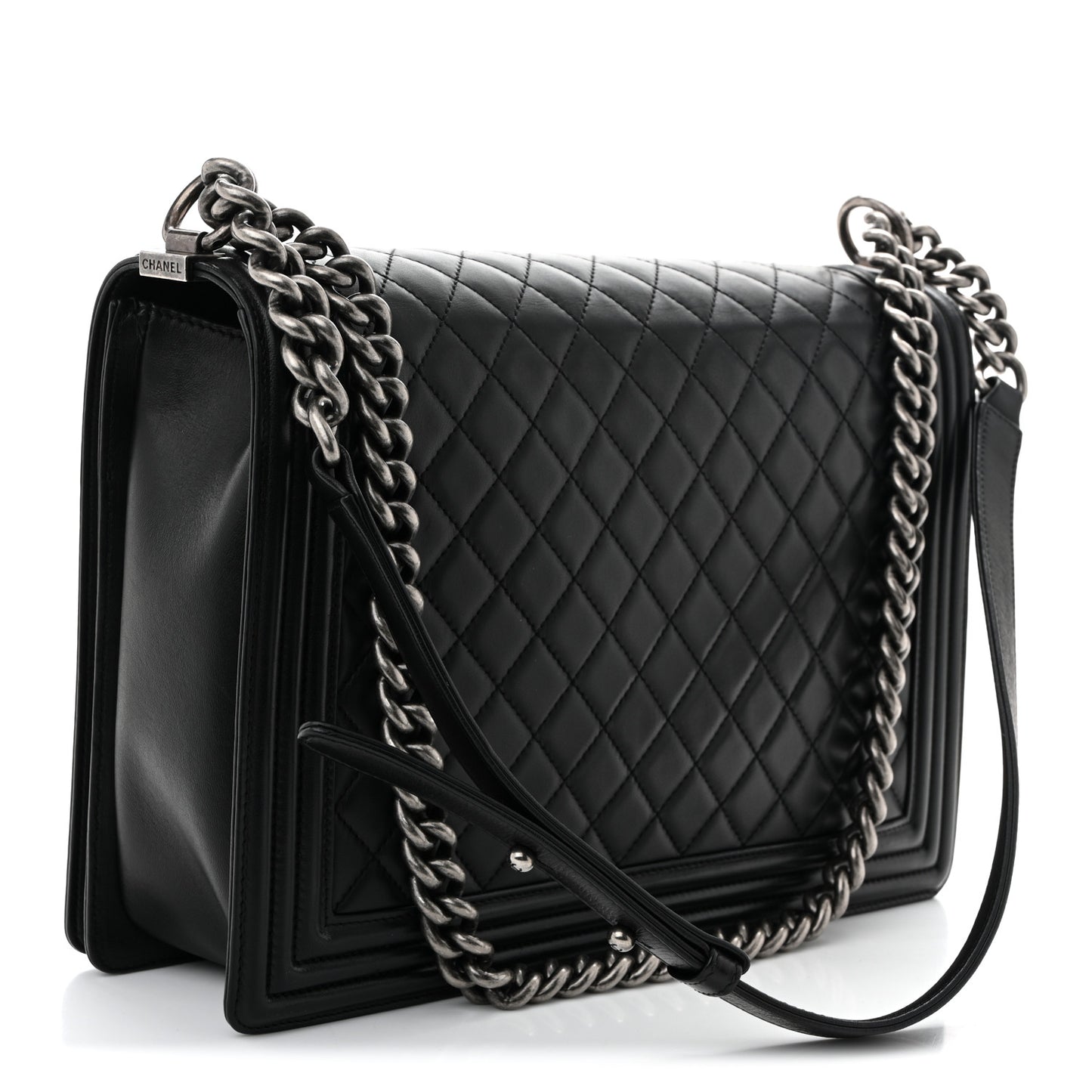 Lambskin Quilted Large Boy Flap Black