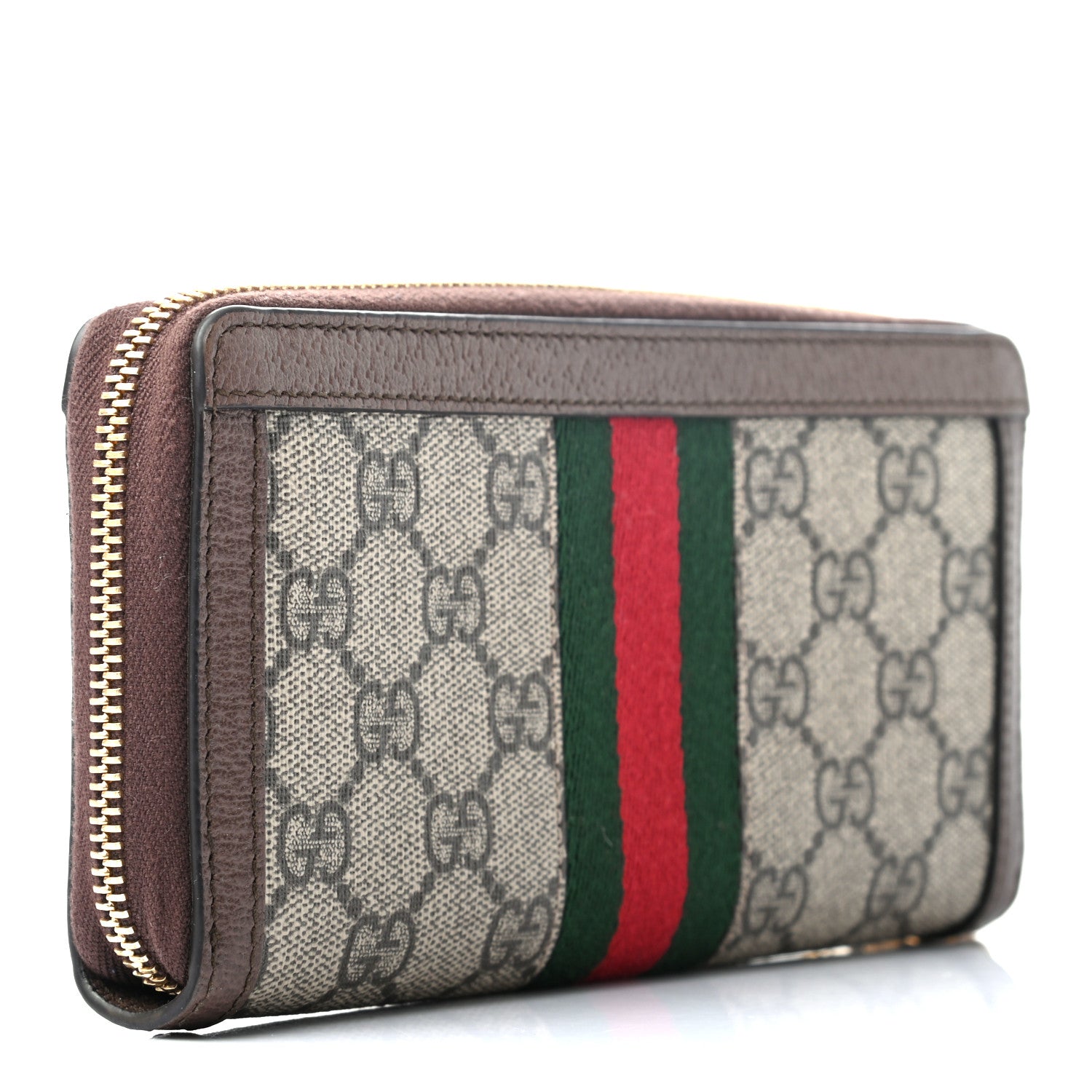 Gucci GG Supreme Monogram Web Ophidia Zip Around Wallet Brown 3 of 7