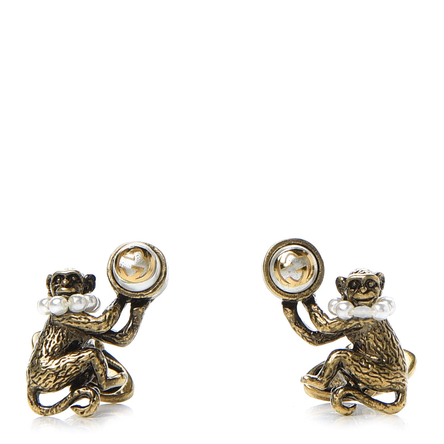 Gucci Metal Pearl Monkey Cufflinks Aged Gold 1 of 5