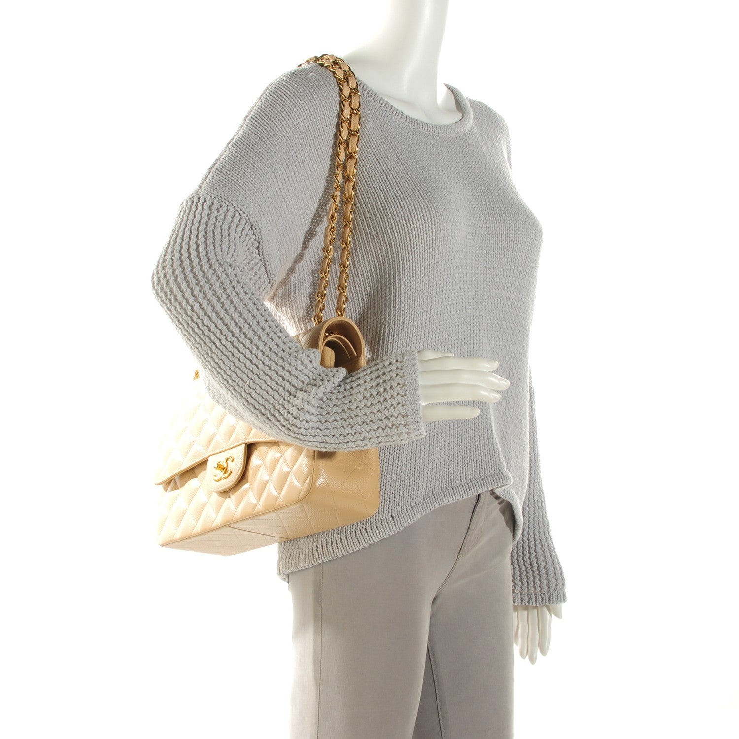 Chanel Caviar Quilted Jumbo Double Flap Beige Clair 2 of 8