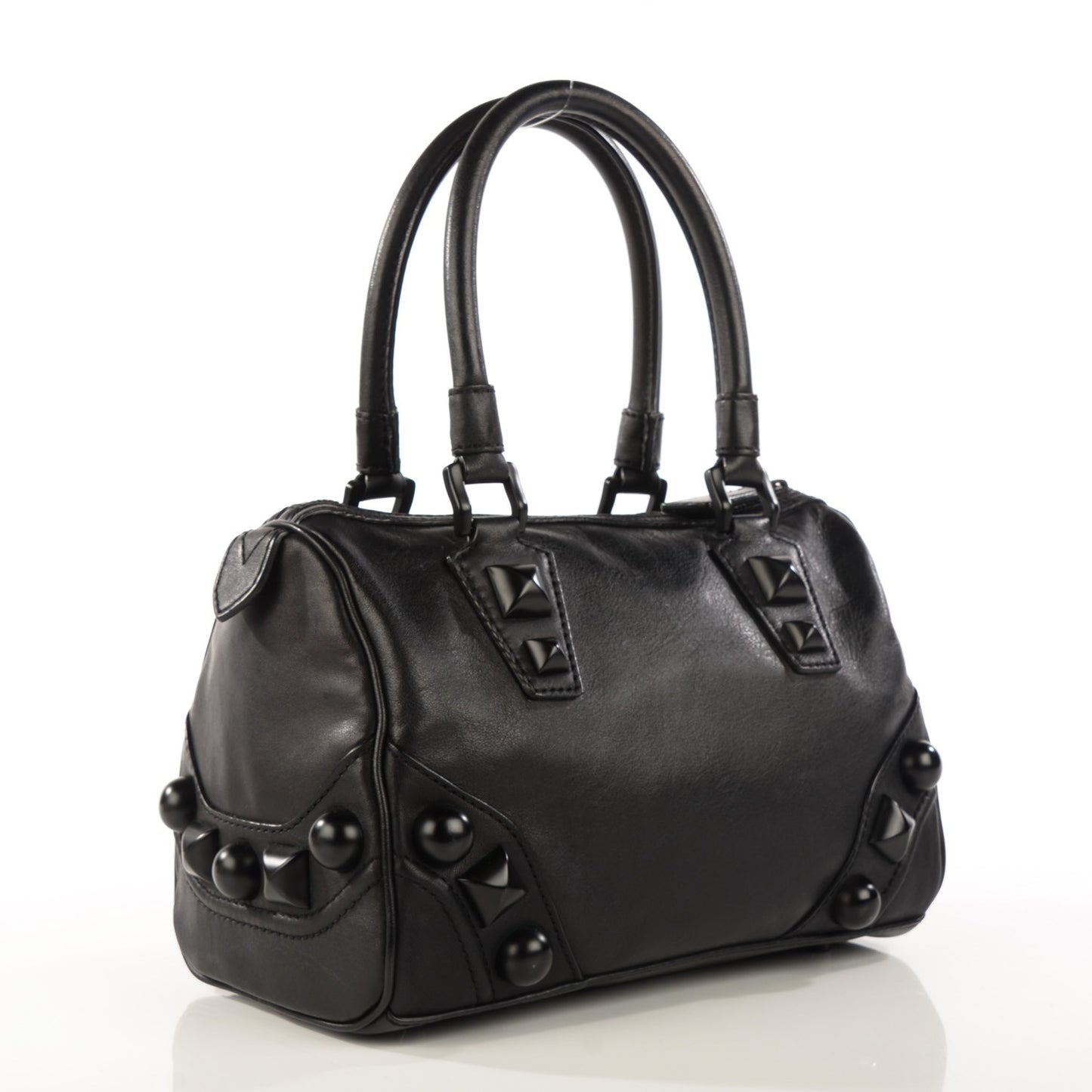 Calfskin Mega Stud Chester Bowling Bag Black