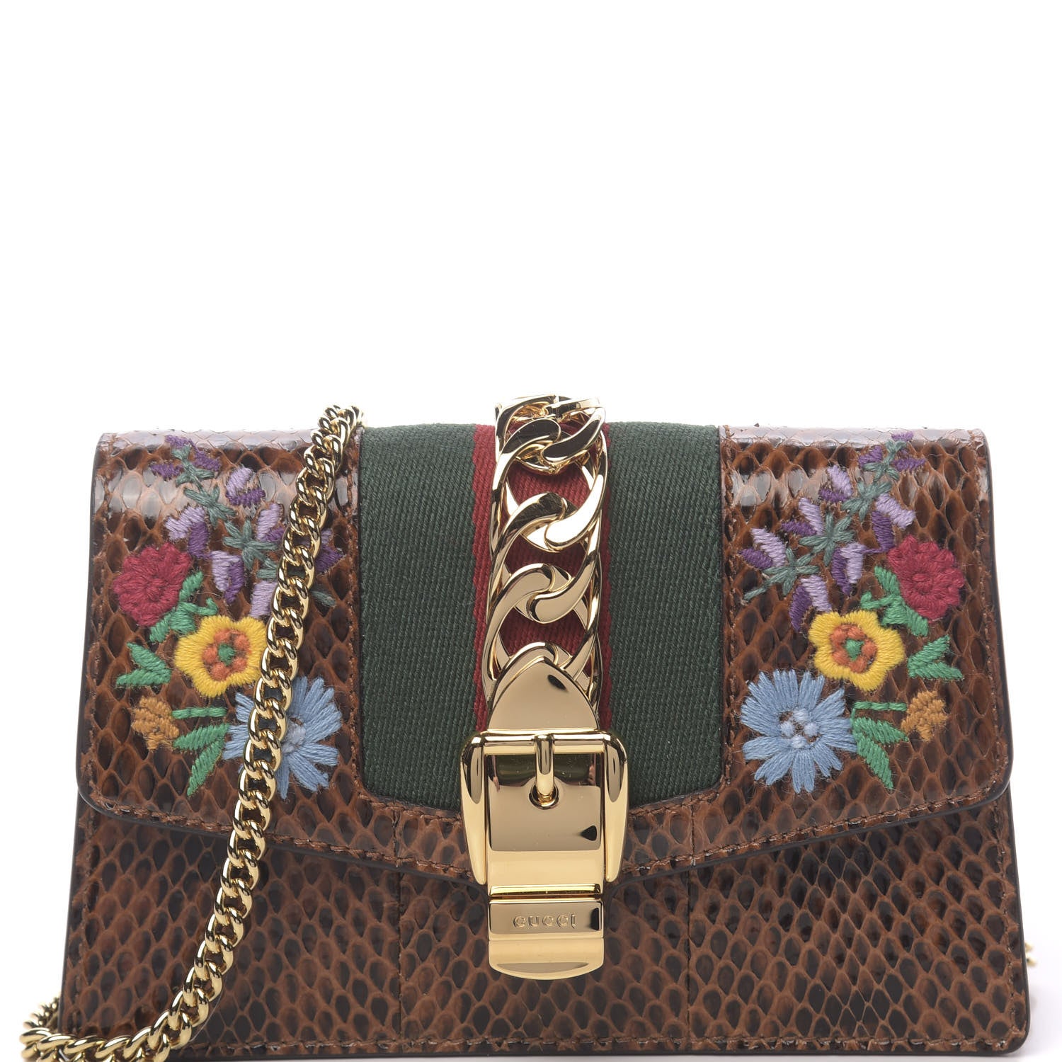 Gucci Elaphe Web Floral Embroidered Super Mini Sylvie Chain Shoulder Bag Cuir Multicolor 10 of 11