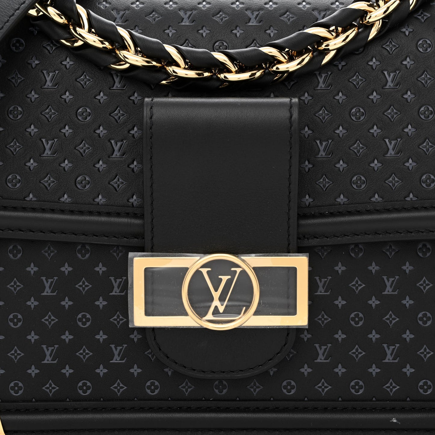 Calfskin Nanogram Embossed Dauphine MM Black