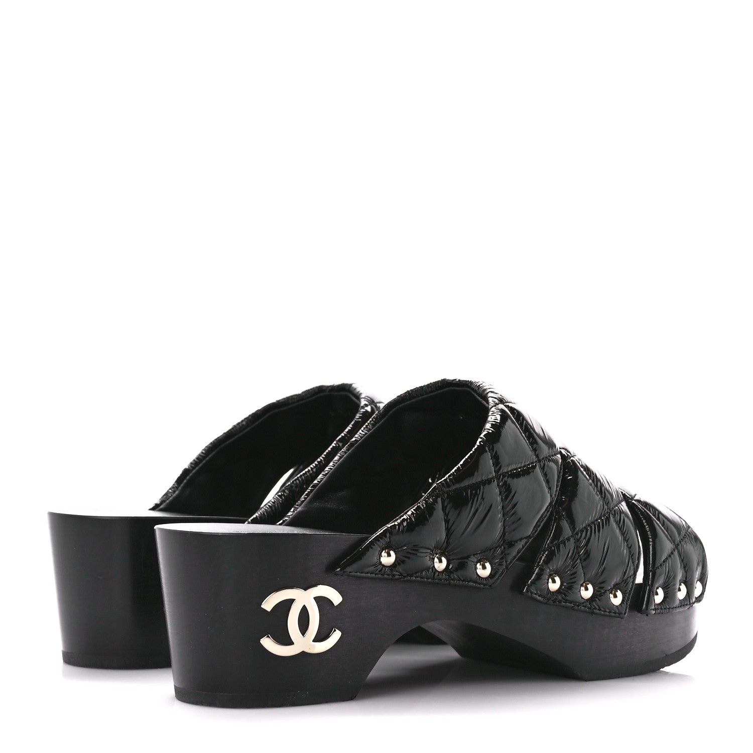 Chanel Patent Lambskin Quilted CC Clogs 38 Black 4 of 9