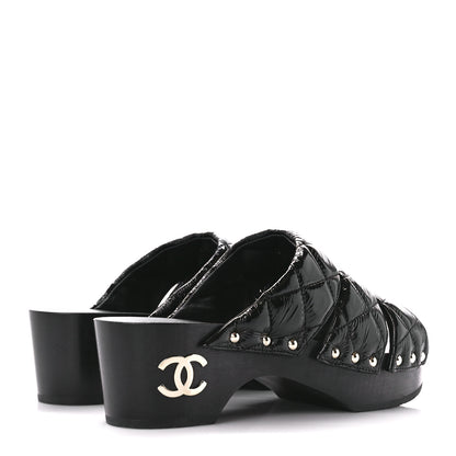 Chanel Patent Lambskin Quilted CC Clogs 38 Black 4 of 9